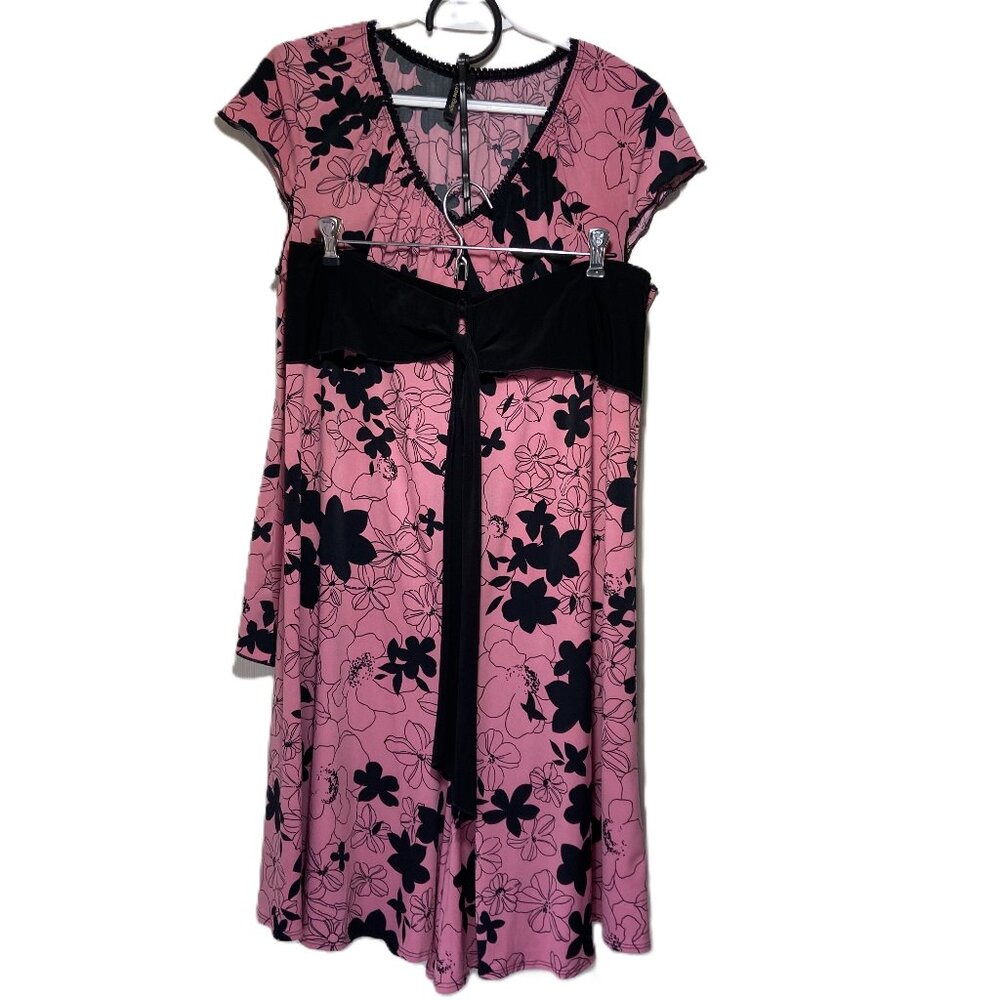 Olivia Paige Vintage XL Pink/Black Floral Top Lace Skirt Velvet Sash on Waist